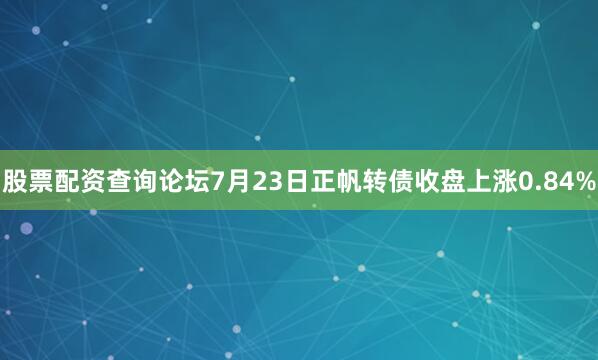 股票配资查询论坛7月23日正帆转债收盘上涨0.84%